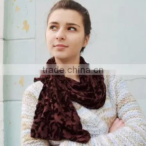 Vintage Brown Velvet Scarf ,Lace Shawl, Gothic Shawl, Plush Scarf, Women's Neck Scarf, Devore Scarf Stole, Velvet Devore Scarf thumbnail-3