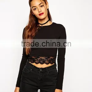 Top With Long Sleeves and Lace Trim Hem China Products thumbnail-1