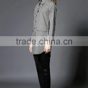 2017 New Design Simple Lattice Blouse OEM Service Guangzhou Cheap Wholesale thumbnail-4