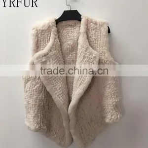 YR1028 Australia Style Lady Fur Vest Cropped Hand Knitted Real Rabbit Fur Gilet thumbnail-2