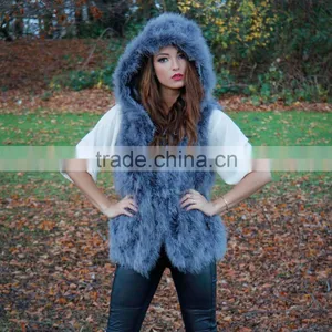 SJ007-01 Hot Sale Hooded Real Feather Clothes for Woman thumbnail-4