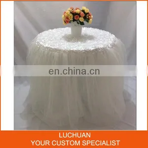 Fancy Elegant White Rosette And Tulle Table Skirt For Wedding Decoration thumbnail-1
