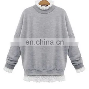 New Ladies Casual Sport Tops Plain Hoody Girls Lace Sweatshirt Jacket Plus Size thumbnail-3