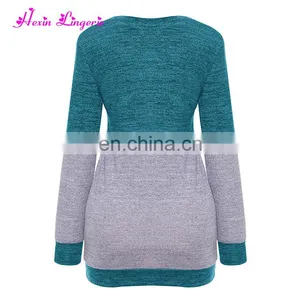 Lastest Winter Long Sleeve Stitching Loose O Neck Custom Knit Lady Sweater thumbnail-4