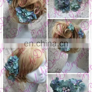 Aidocrystal Handmade Artificial Hair Flower With Pealrs Rhinestone Bridal Hair Comb Accessories thumbnail-2