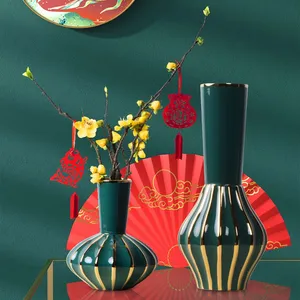 Chinese Jingdezhen Electroplate Red Blue White Green Ceramic Flower Vase For Dining Room Decor thumbnail-3