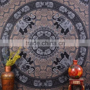 Indian Tapestry Cotton Brown-Gray Mandala Elephants Vintage Wall Hanging Art Tapestries Throw Bedsheet thumbnail-2