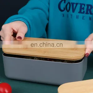 Hot Sell Food Containers Biodegradable School Bento Baby Lunch Food Container Plastic Box Tin Square Wooden Lid Set for Kids thumbnail-5