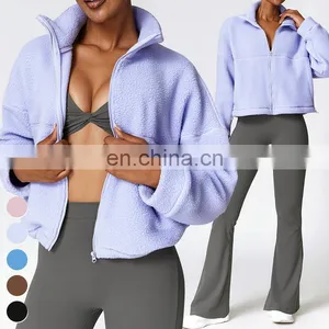Custom Shaker Jackets Winter Warm Coat Stand Collar Outdoor Running Fitness Jacket Women Fleece Zipper Sports Jacket thumbnail-3