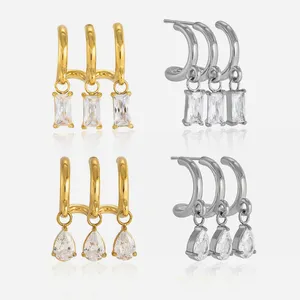 Fashion Water Drop Design Stainless Steel Vacuum Earrings for Women Wholesale thumbnail-1