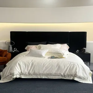 Queen Size Woven Egyptian Cotton Bedding 4‑Pcs Set, Ultra Soft Skin‑Friendly Duvet Cover Set, Beige Grey Option thumbnail-1