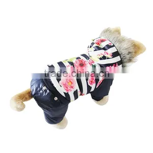 Luxury Fur Flower Cotton Royal Blue Dog Clothes thumbnail-3