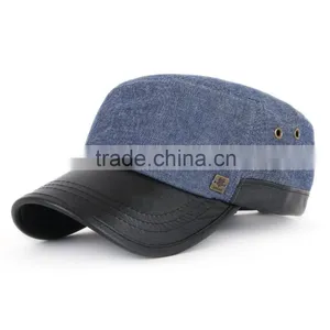 Promotional Customized Cheap Camp Style 5 Panel Blue Jeans Cap With Leather Patch thumbnail-2