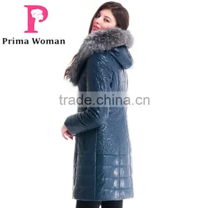 2015 Women Winter Leather Medium Length Slim Fit Coat With Brown Fox Hat Overcoat thumbnail-4