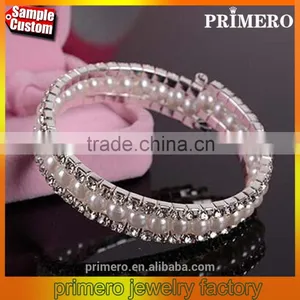 Fashion 2 Rows Stack Pearls Rhinestone Stretch Bracelets Bangles Jewelry thumbnail-1