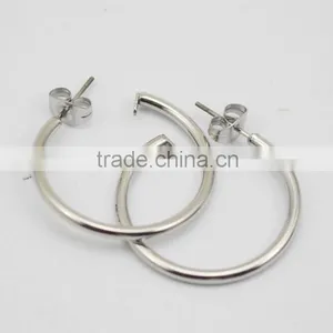 Simple Small Shiny Silver Color Open Circle Stud Earrings thumbnail-4
