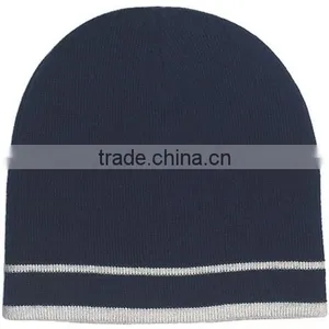 Customizable Men's Knit Beanie With Double Stripes thumbnail-3
