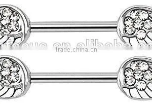 Angel Wings Nipple Ring With Gem thumbnail-1