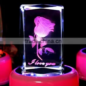Rotary 3d Laser Engraved Rose Crystal LED Light Base For Wedding Decoration/wedding Gift thumbnail-1
