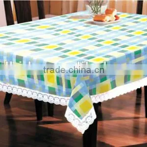 Exporter for Beautiful Square Checks Printed Vinyl Table Cloth With Lace thumbnail-4