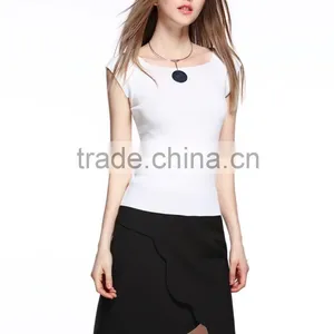Fashion Korea Boat Neck Women Ladies Knitted Slim T Shirt Sleeveless Blouse Ladies Casual Tops Latest Design thumbnail-3