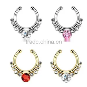 Stainless Steel Clip On Fake Septum Clicker Non Piercing Nose Ring Hoop thumbnail-1