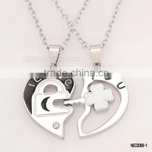 I Love You Key Split Heart Silver Plated Couple Love Necklace thumbnail-2
