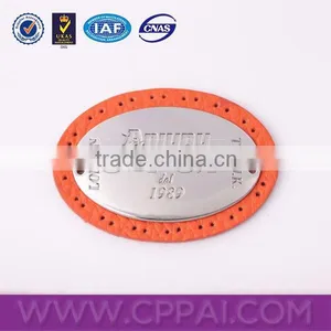 Orange Oval Design Sewing Jeans Leather Label With Custom Metal thumbnail-1