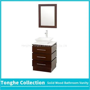 22'' Brown Bathroom Vanity Cabinet White Stone Top Glass Vessel Sink thumbnail-1