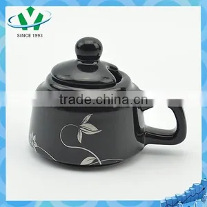 Elegant Black Flower Pattern Ceramic Tea Pot thumbnail-3