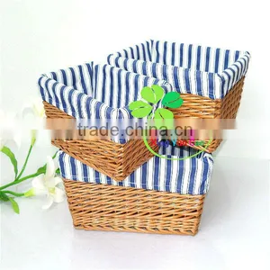 Genuine Handmade Wicker Storage Organizing Basket With Chambray Liner thumbnail-1