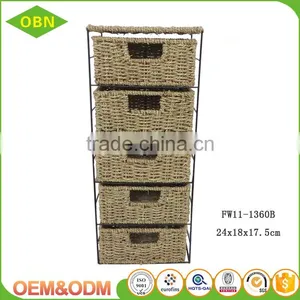 Slimline Seagrass 5 Drawer Storage Unit for Living Room or Bathroom thumbnail-2