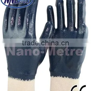 NMSAFETY Blue Nitrile Full Dipped Work Glove Jersey Liner Cotton Coated Nitrile Glove thumbnail-1