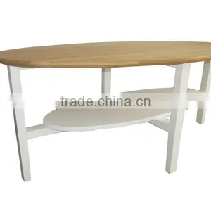 Wood Oval Coffee Table With White Top thumbnail-4