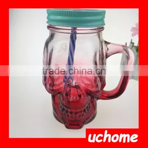 UCHOME Skulls Shape Glass Mason Beverage Jar With Handle And Cover thumbnail-1