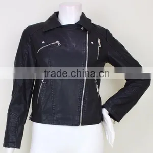 2016 Wholesale Women Motocycle Jacket Cool Fashion PU Leather Jacket for Women thumbnail-2