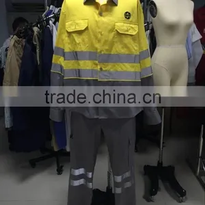 Polycotton His Vis Working Uniform Jacket Pants Reflective Safety Coverall Workwear thumbnail-2