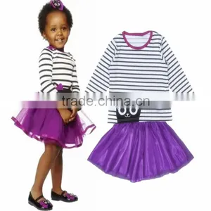 Cartoon Kitty Stripe Long Sleeve T-shirt and Short Skirt 2 Piece Set for 2-6 Years thumbnail-3