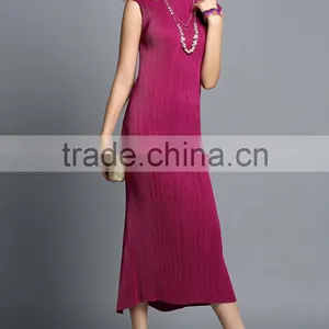 Maxi Sleeveless Plicated Fishtail Women Vest Dress thumbnail-3