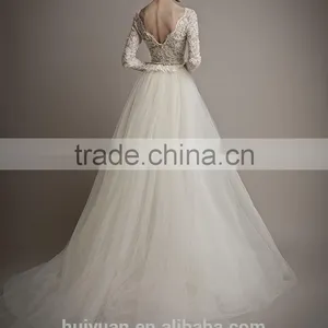 Flowing Tulle Full Lace Long Sleevecolorful Muslim Wedding Dress thumbnail-3