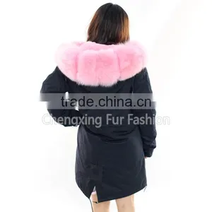 CX-G-P-08D 2016 Hot Sale Wholesale Winter Coat Real Rabbit Fur Lining Fox Fur Collar Parka For Women thumbnail-6
