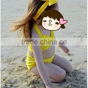 Girl Yellow Polka Dot Swimsuit Baby Summer Pageant Wears thumbnail-1