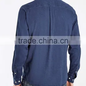 Navy Blue Oxford Long Sleeve Shirt With Chest Pocket thumbnail-3