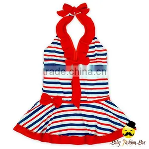 YZA-002 Yihong Cute Stripe Stylish Little Girls Sleeveless Bow Dress Designs Swimsuit Onesie Kids Swimming Wear thumbnail-1