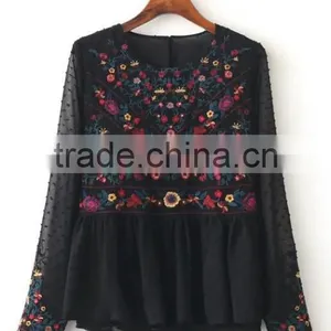 Runwaylover EY2364B Ladies Fashion 2017 Full Embroidery Chiffon Transparent Blouse thumbnail-5