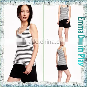 New Fashion Girl's Fitted Black White Striped Cotton Slinglet Tank Tops thumbnail-5