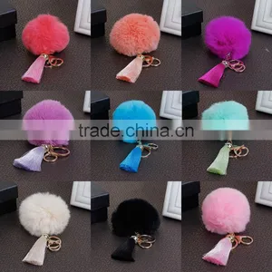 Custom Gold Plated Gray Angora Pom Pom Ball Rayon Tassel Keychain thumbnail-1