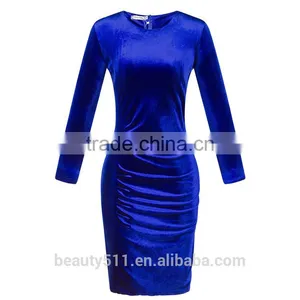 Custom Women Long Sleeve Boat Neck Slim Fit Bandage Dress SD47 thumbnail-2