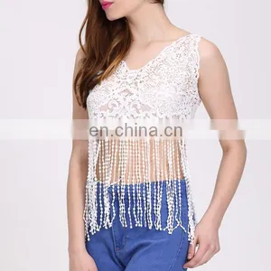 Latest Women Fashion Tank Top Sexy Lace Crop Top thumbnail-1