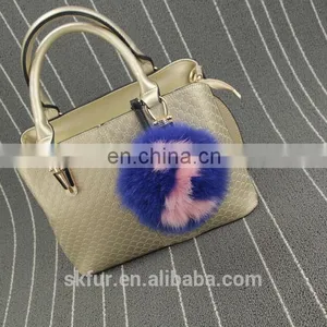 English Letters Design Fox Fur Pom Pom Keychain thumbnail-1